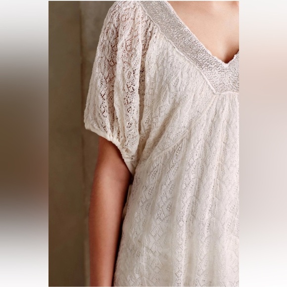 ANTHROPOLOGIE Knitted & Knotted SM 2 PIECE Cille Pullover Beaded Silver Lace Top - Picture 4 of 16